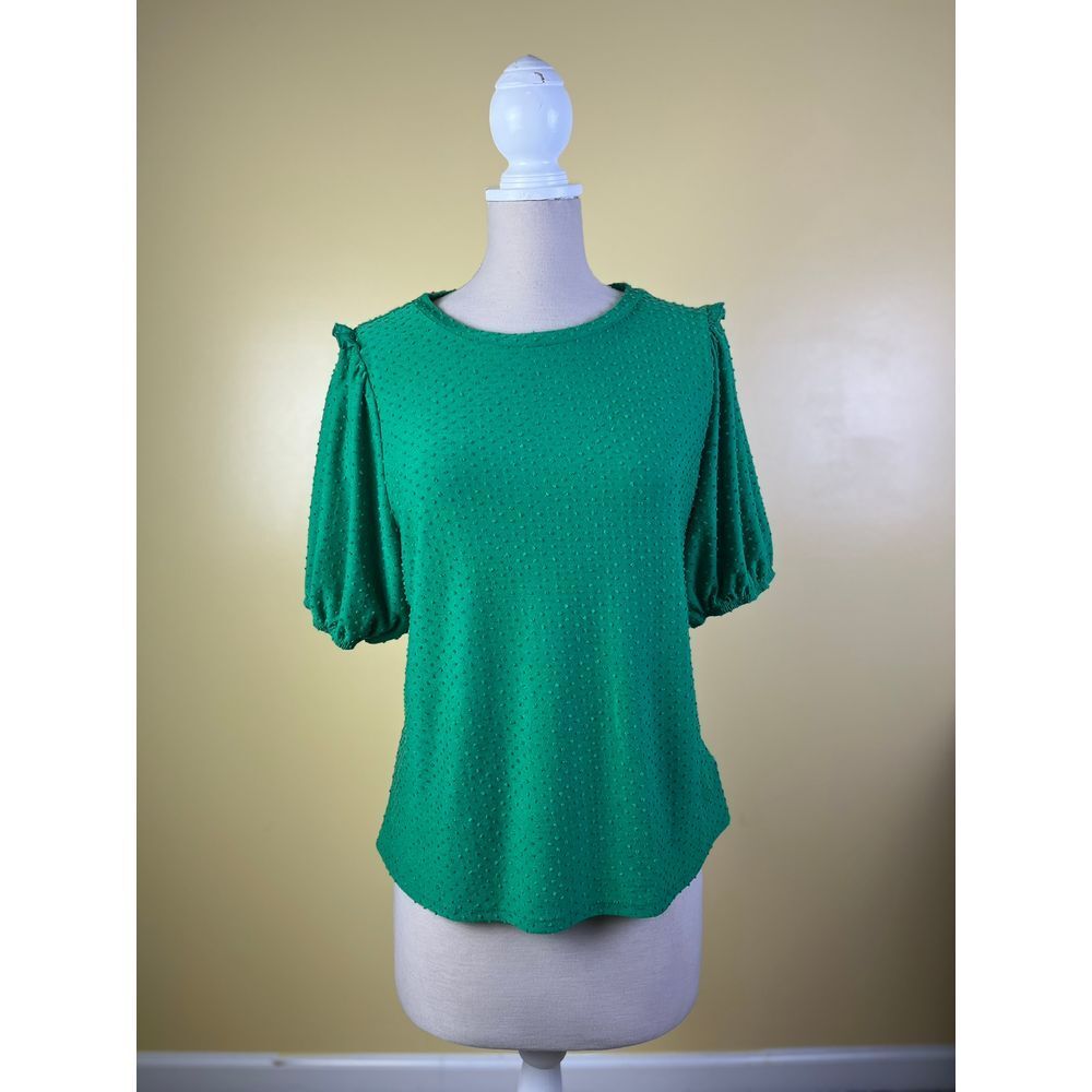 Zac & Rachel‎ Green Swiss Dot Puff Sleeve Blouse Career Office Wear XL